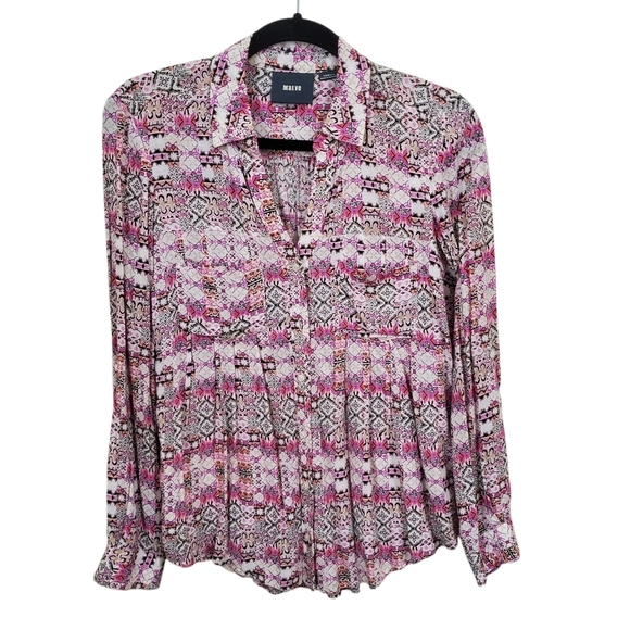 Anthropologie Maeve Islet Floral Print Button Down Rayon Casual  Summer XS - Picture 3 of 16